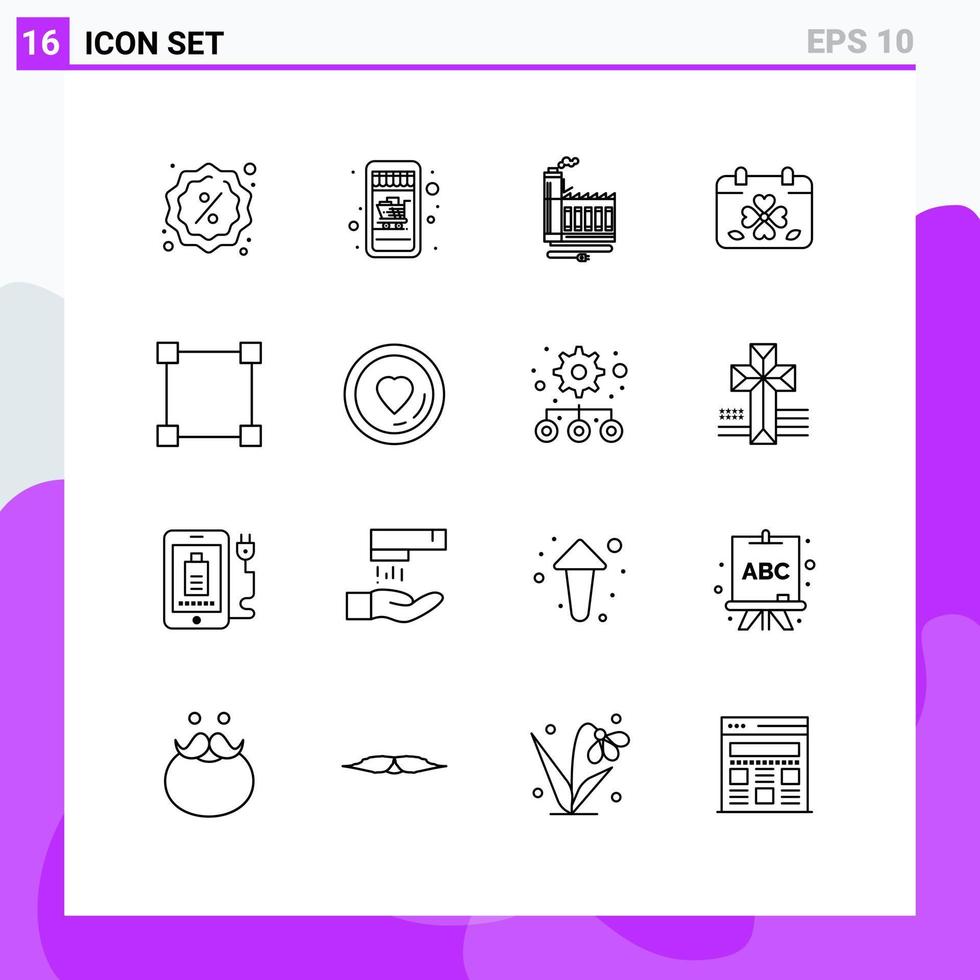 Group of 16 Outlines Signs and Symbols for path leaf resource day calendar Editable Vector Design Elements
