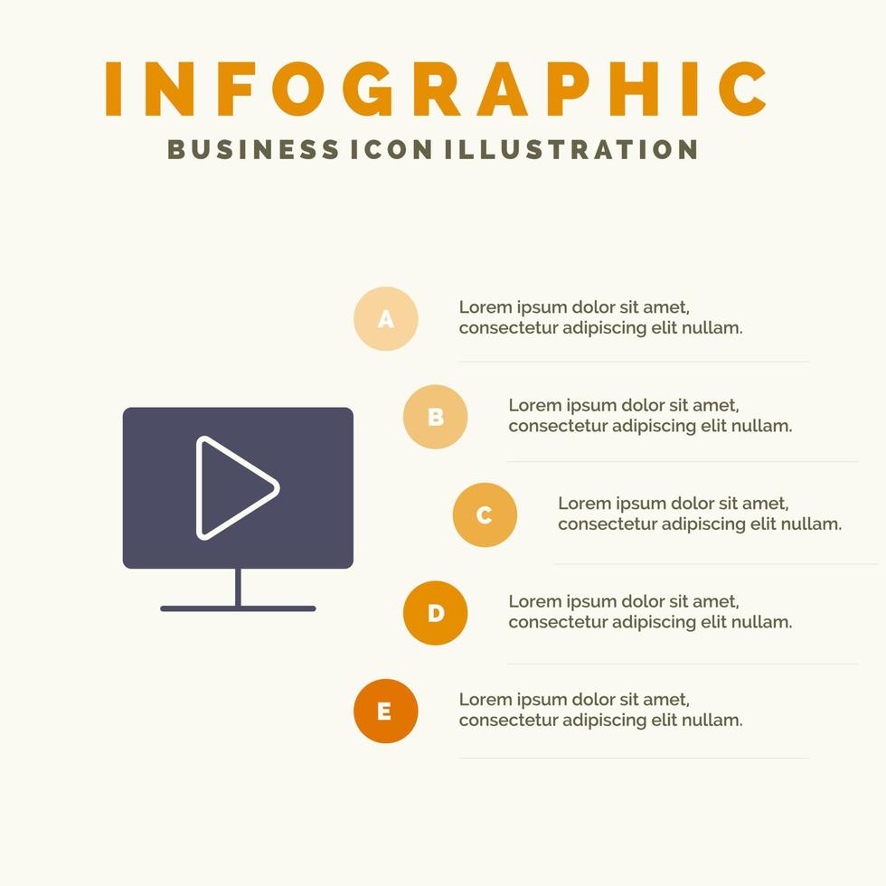 monitor computadora video reproducir sólido icono infografía 5 pasos presentación antecedentes vector