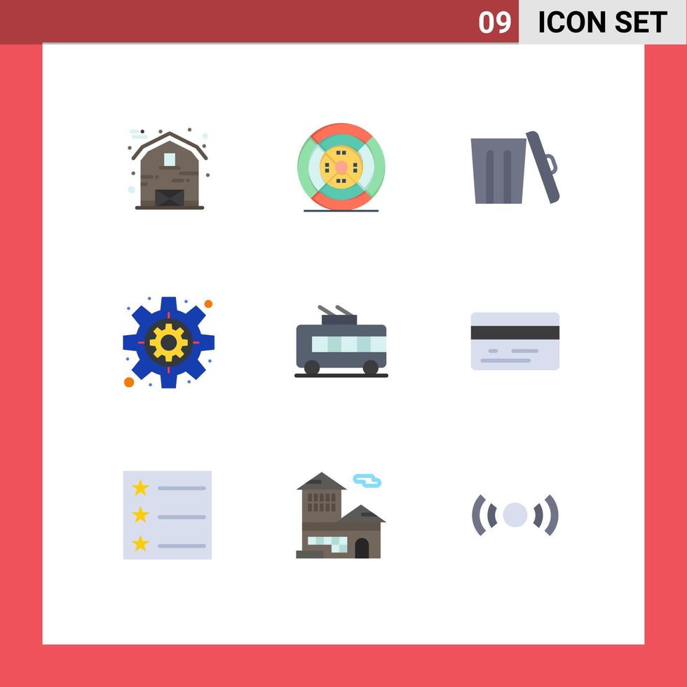 Set of 9 Modern UI Icons Symbols Signs for trolley bus ecology settings business Editable Vector Design Elements