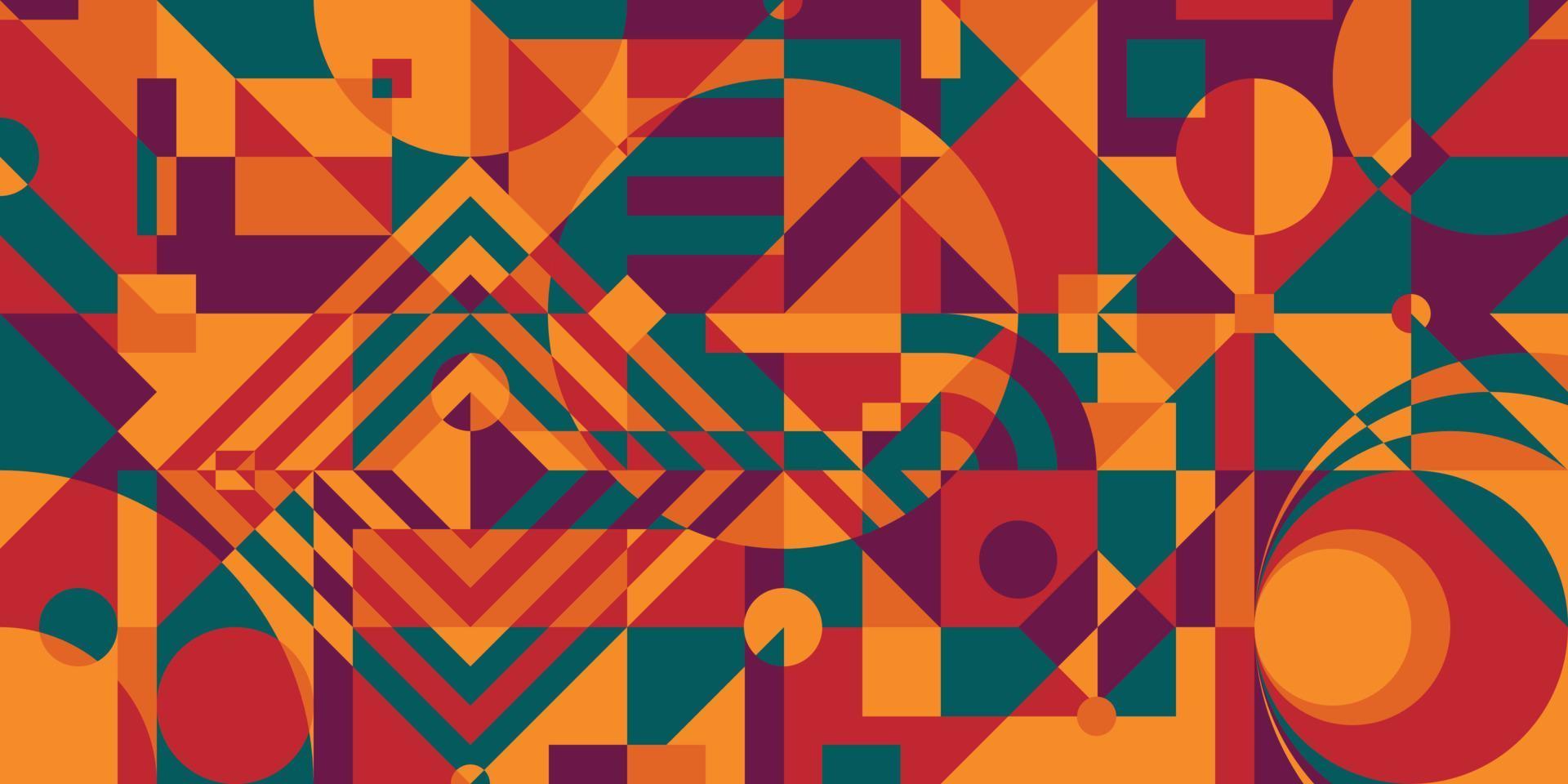 abstract cover decoration design with geometric mosaic motif in purple red yellow and green color background EPS10 vector