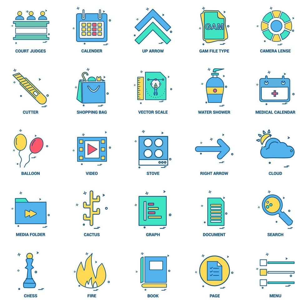 25 conjunto de iconos de color plano de mezcla de concepto de negocio vector