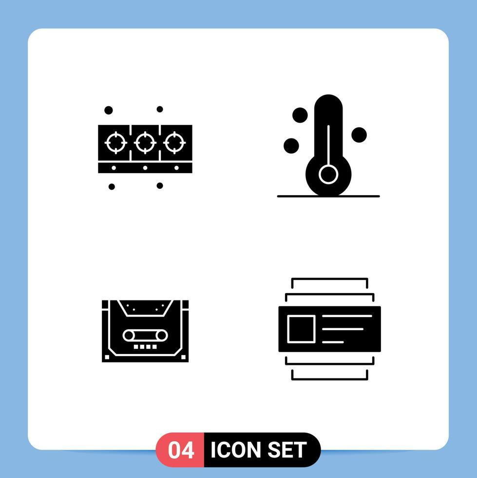 Universal Icon Symbols Group of 4 Modern Solid Glyphs of cooker audio kitchen thermometer compact Editable Vector Design Elements