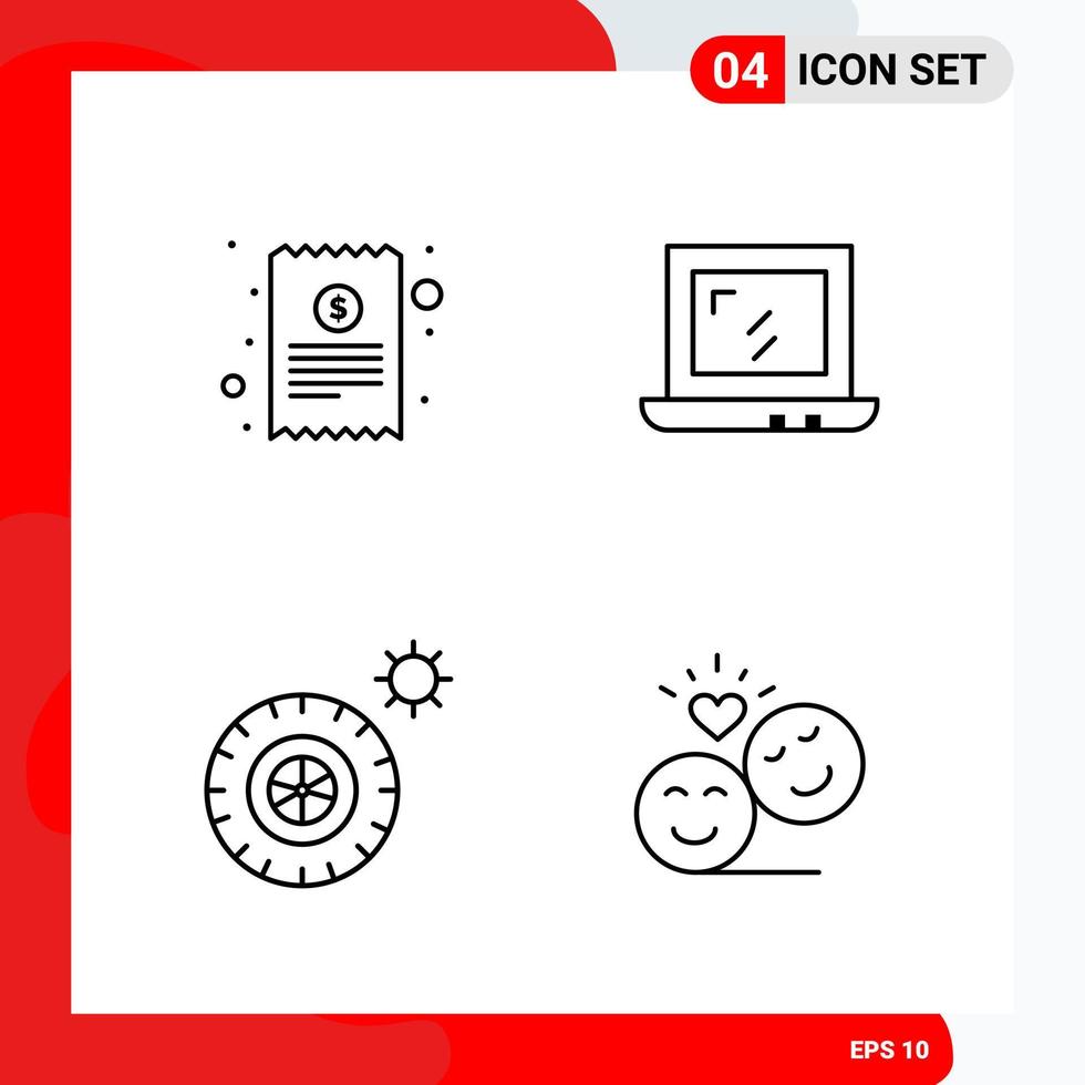 Creative Set of 4 Universal Outline Icons isolated on White Background Creative Black Icon vector background