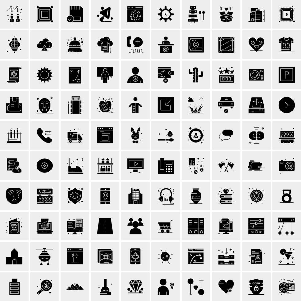100 Business Icon Solid Glyph Vector Illustration