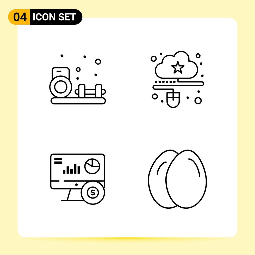 4 Creative Icons for Modern website design and responsive mobile apps 4 Outline Symbols Signs on White Background 4 Icon Pack Creative Black Icon vector background