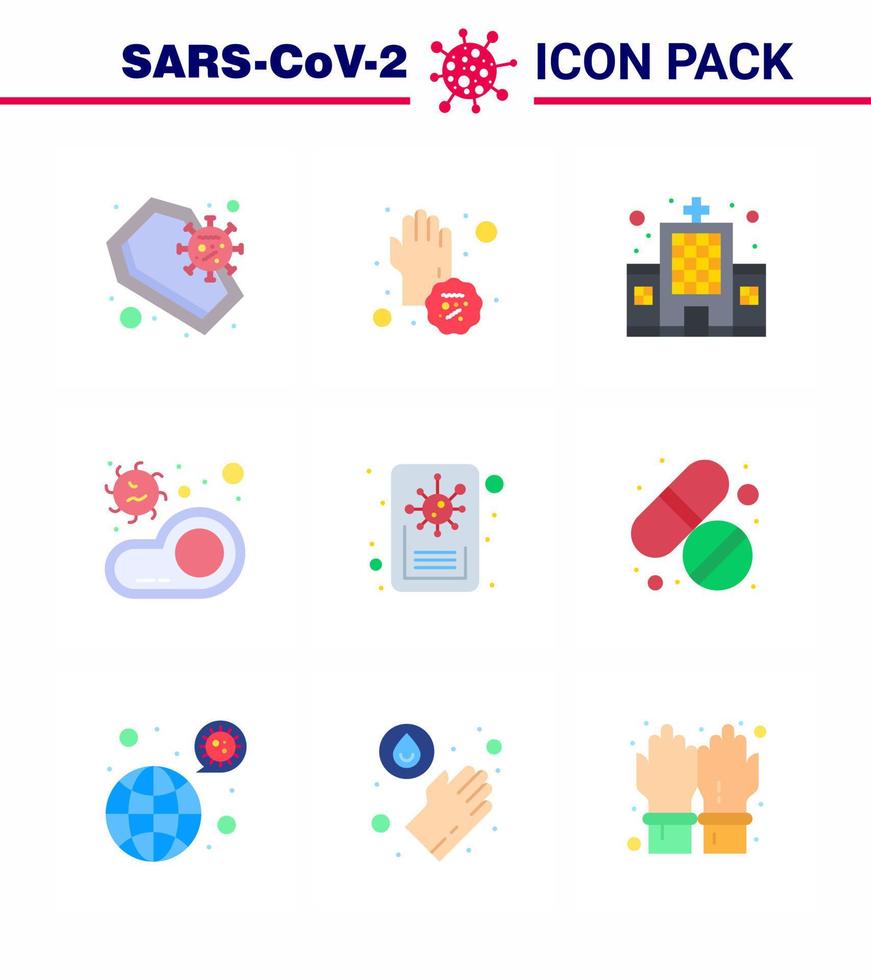 9 Flat Color Coronavirus disease and prevention vector icon transmission food disease bacteria clinic viral coronavirus 2019nov disease Vector Design Elements