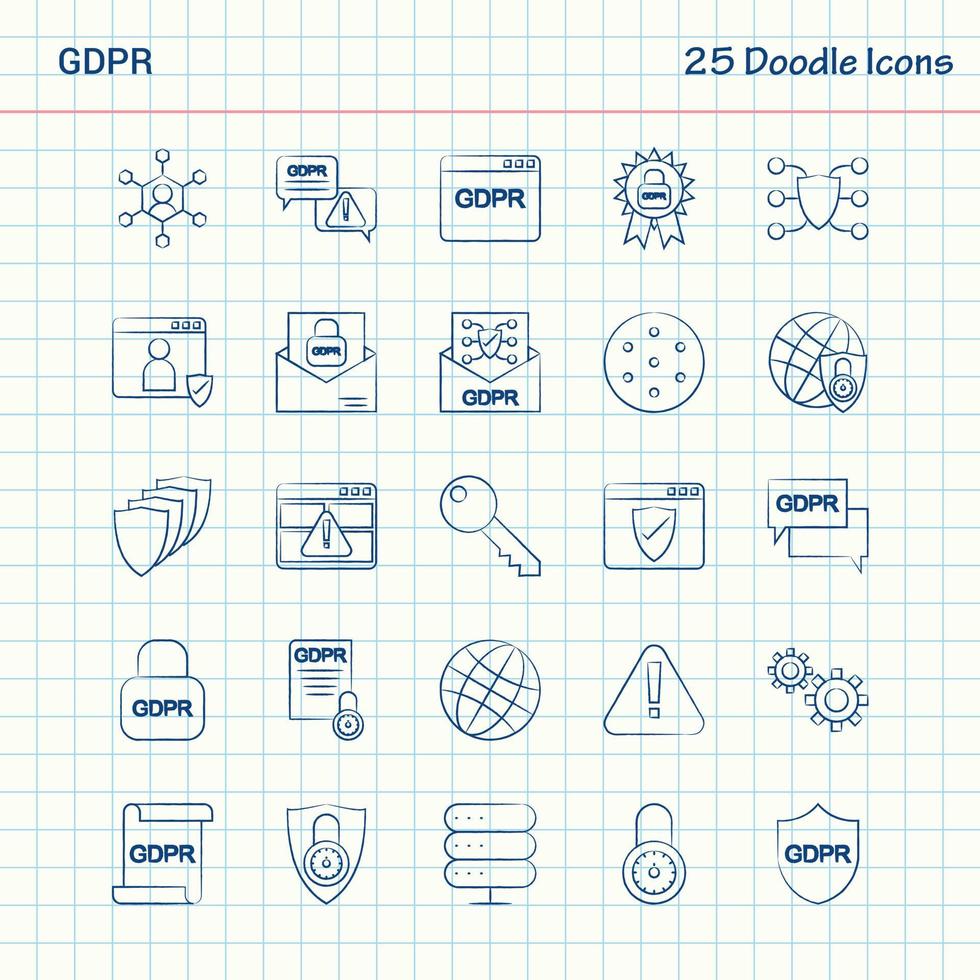 GDPR 25 Doodle Icons Hand Drawn Business Icon set vector