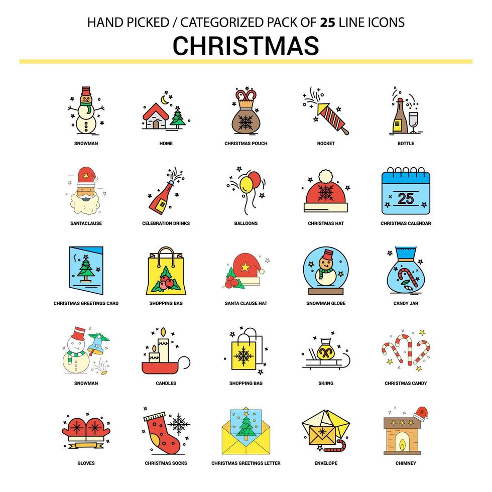 diseño de iconos de concepto de negocio de conjunto de iconos de línea plana de navidad vector