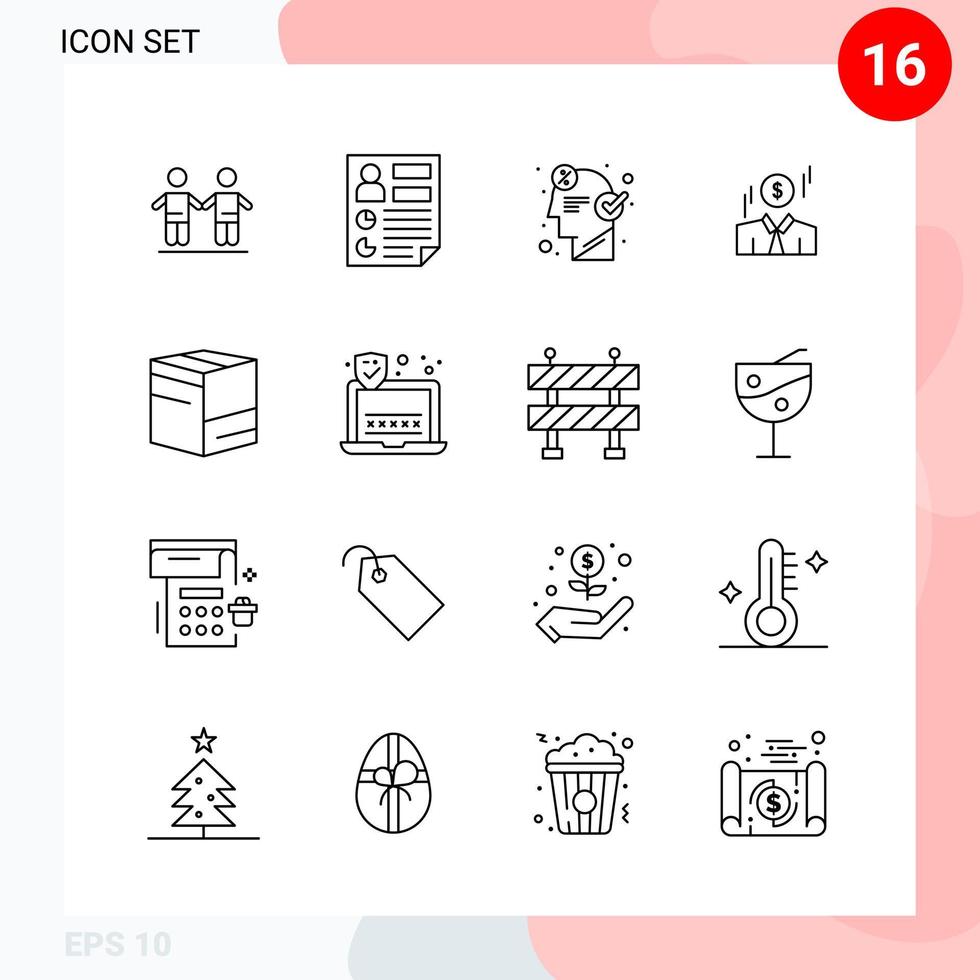 Vector Pack of 16 Icons in Line Style Creative Outline Pack isolated on White Background for Web and Mobile Creative Black Icon vector background