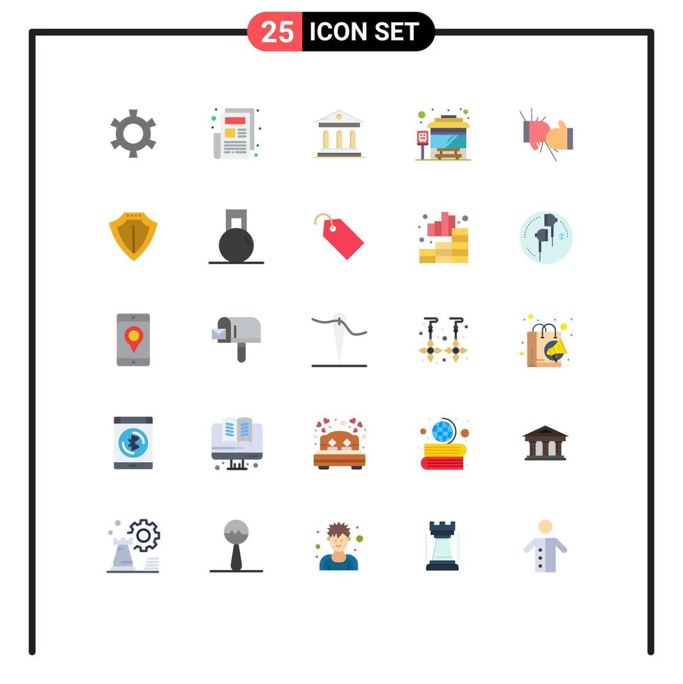 25 User Interface Flat Color Pack of modern Signs and Symbols of gloves competition campus boxing city bus terminal Editable Vector Design Elements