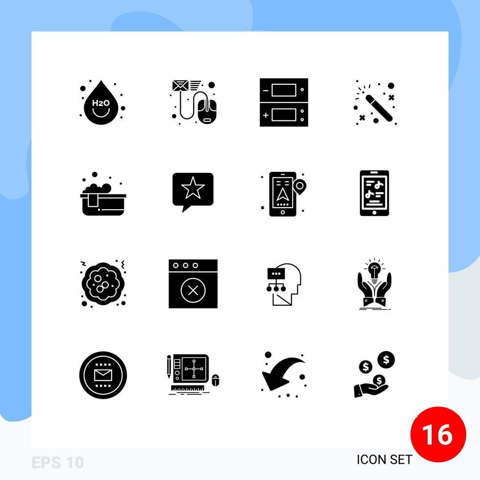 16 Universal Solid Glyphs Set for Web and Mobile Applications hot bath wizards mail wizard video Editable Vector Design Elements