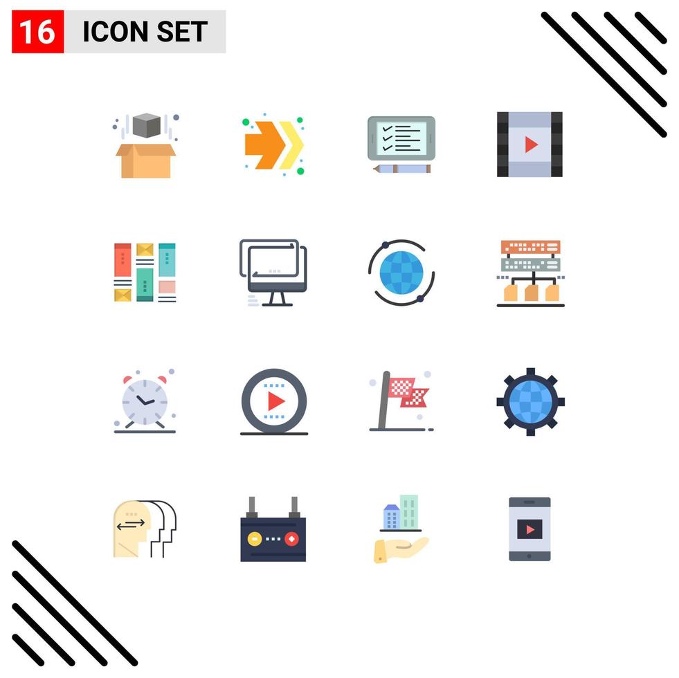 grupo de 16 signos y símbolos de colores planos para juegos de bocetos de alfileres de alambre de computadora paquete editable de elementos de diseño de vectores creativos
