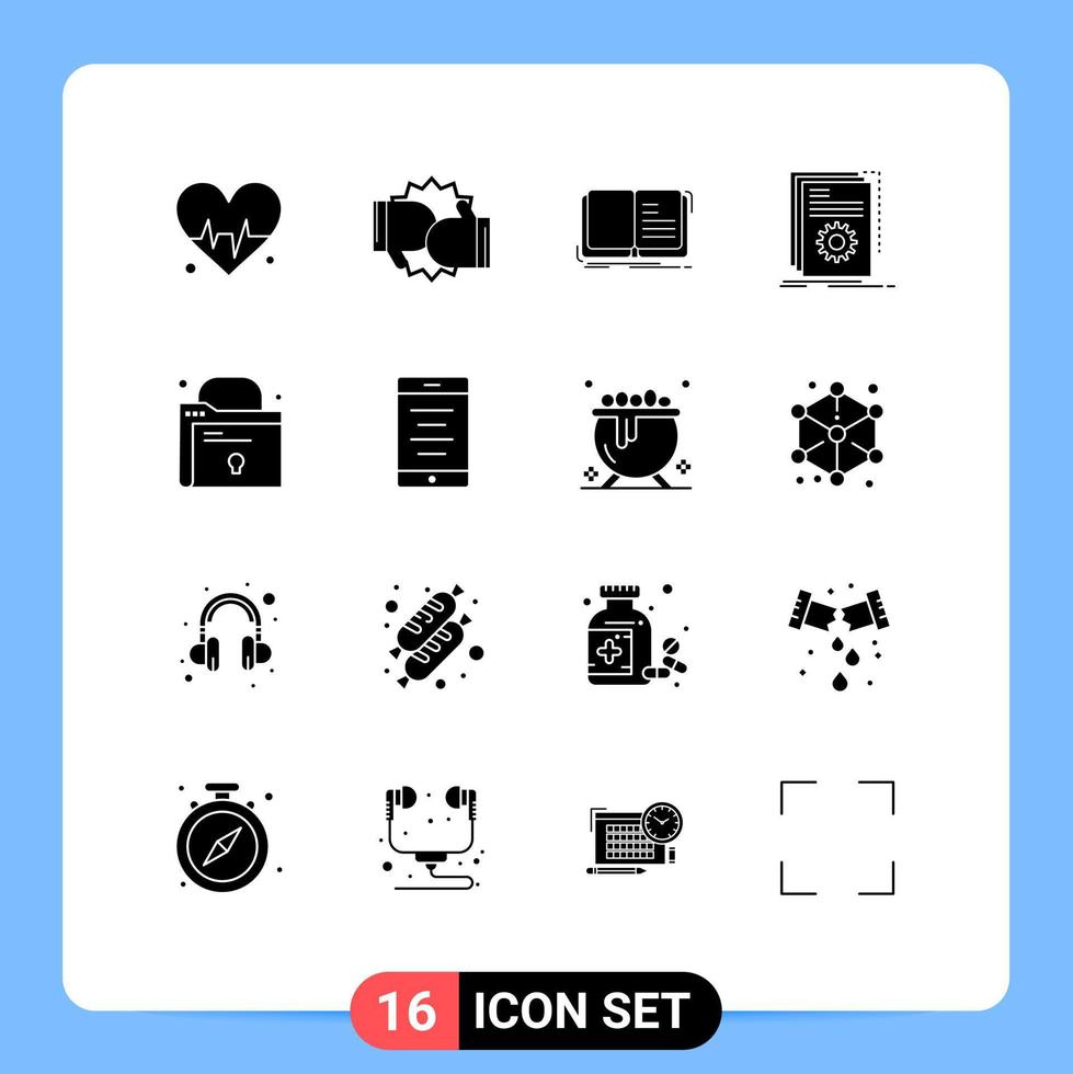 Mobile Interface Solid Glyph Set of 16 Pictograms of script developer author build storytelling Editable Vector Design Elements