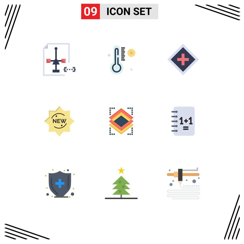 Pictogram Set of 9 Simple Flat Colors of layers sticker customer product support Editable Vector Design Elements