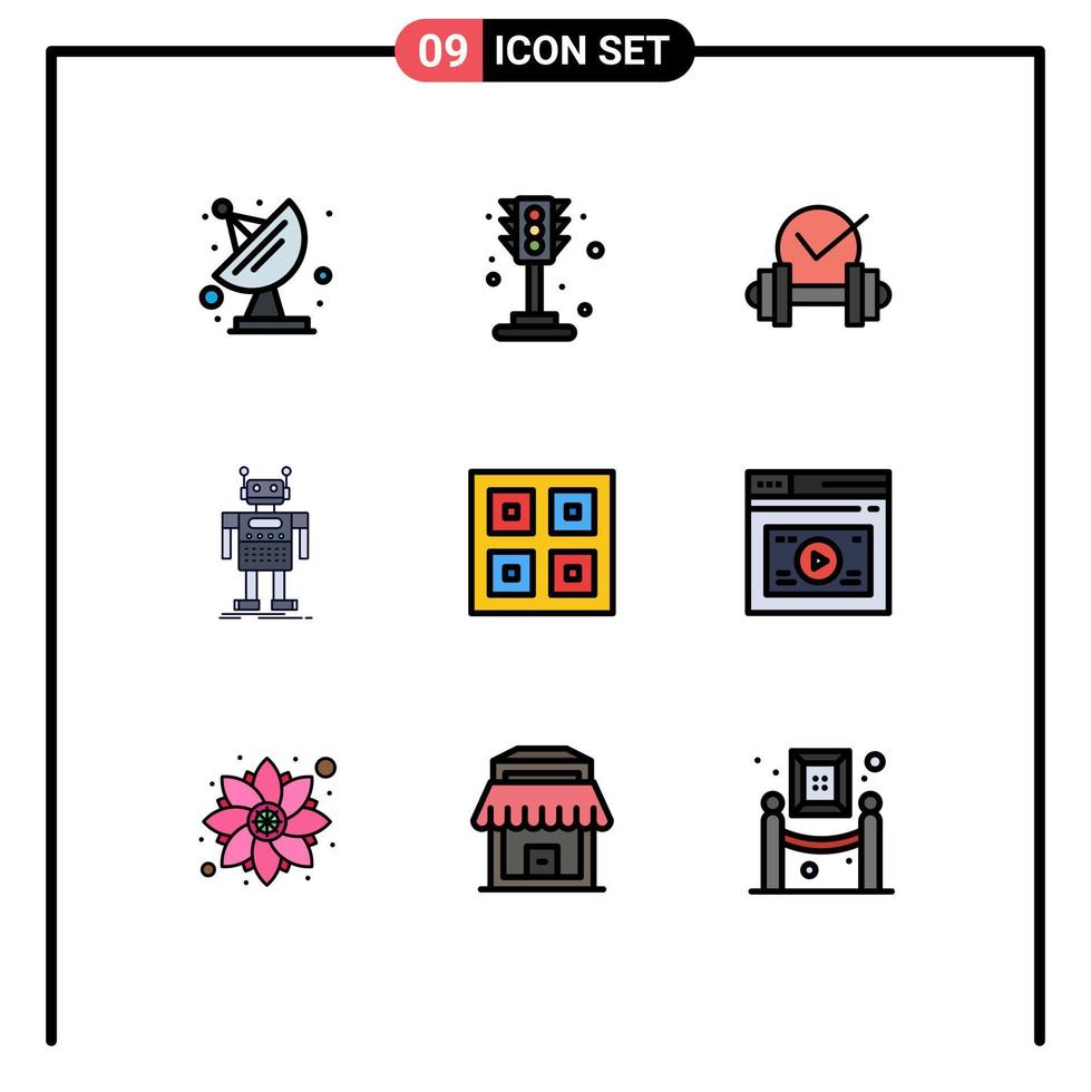 Editable Vector Line Pack of 9 Simple Filledline Flat Colors of boxes technology healthcare bot android Editable Vector Design Elements