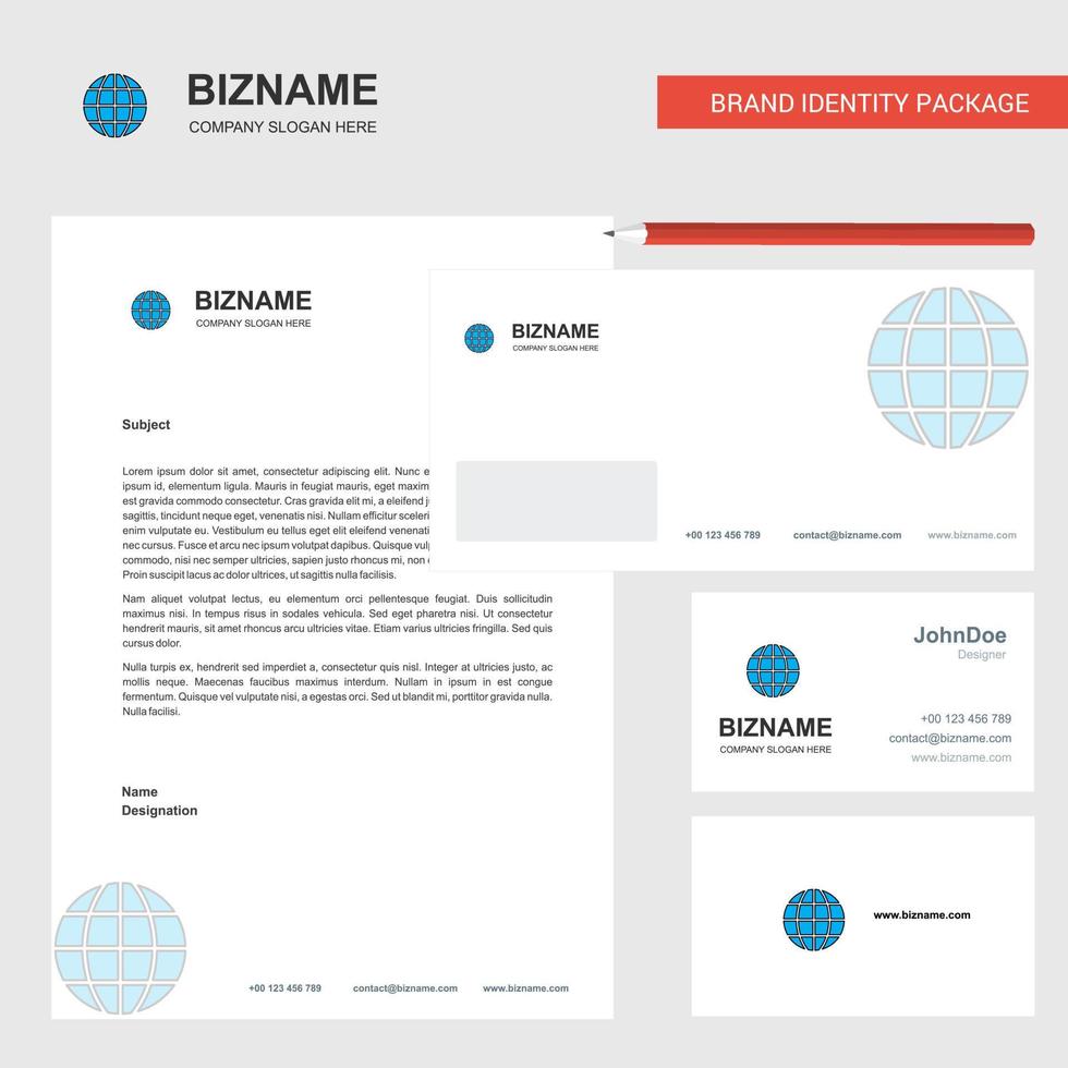 Globe Business Letterhead Envelope and visiting Card Design vector template