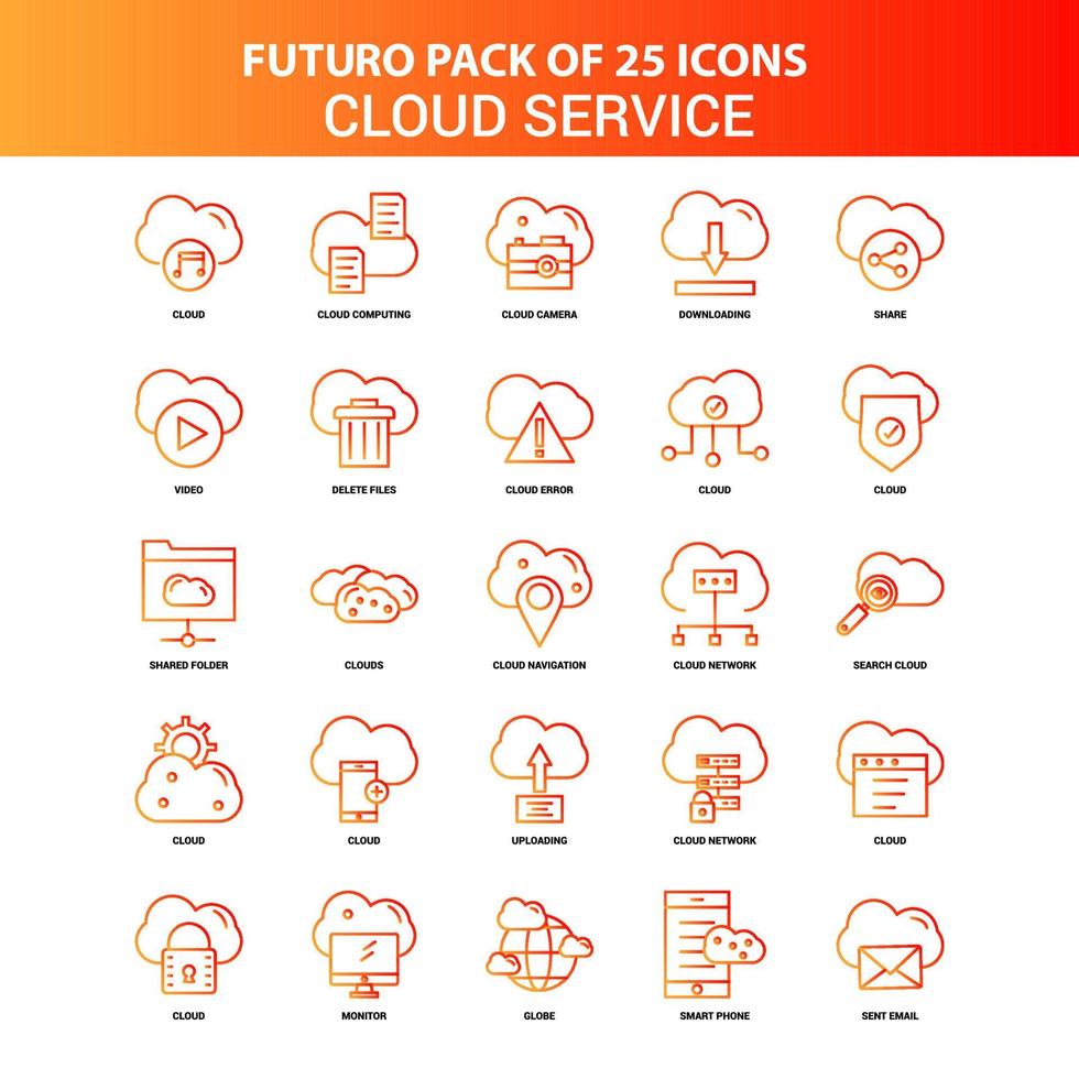Orange Futuro 25 Cloud Service Icon Set vector