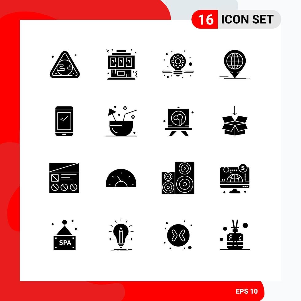 Modern Set of 16 Solid Glyphs and symbols such as smart phone modern console global business Editable Vector Design Elements