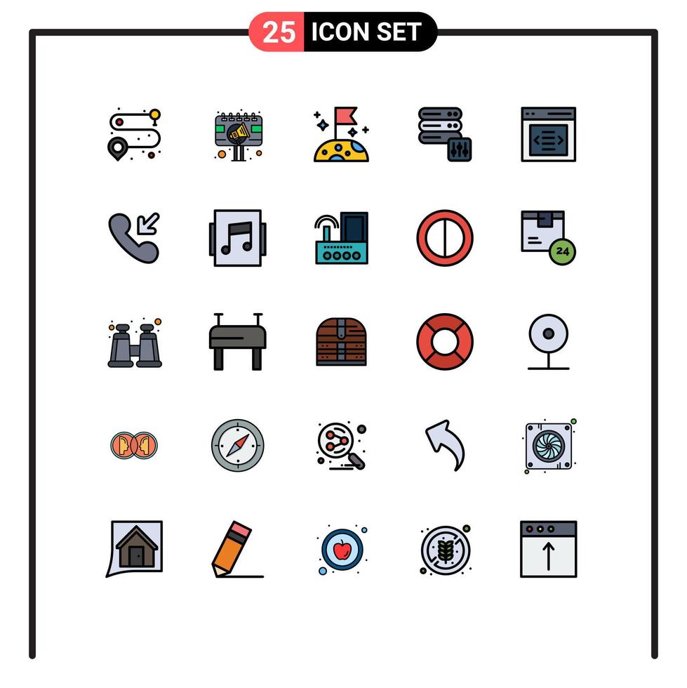 25 Universal Filled line Flat Colors Set for Web and Mobile Applications user interface moon communication security Editable Vector Design Elements