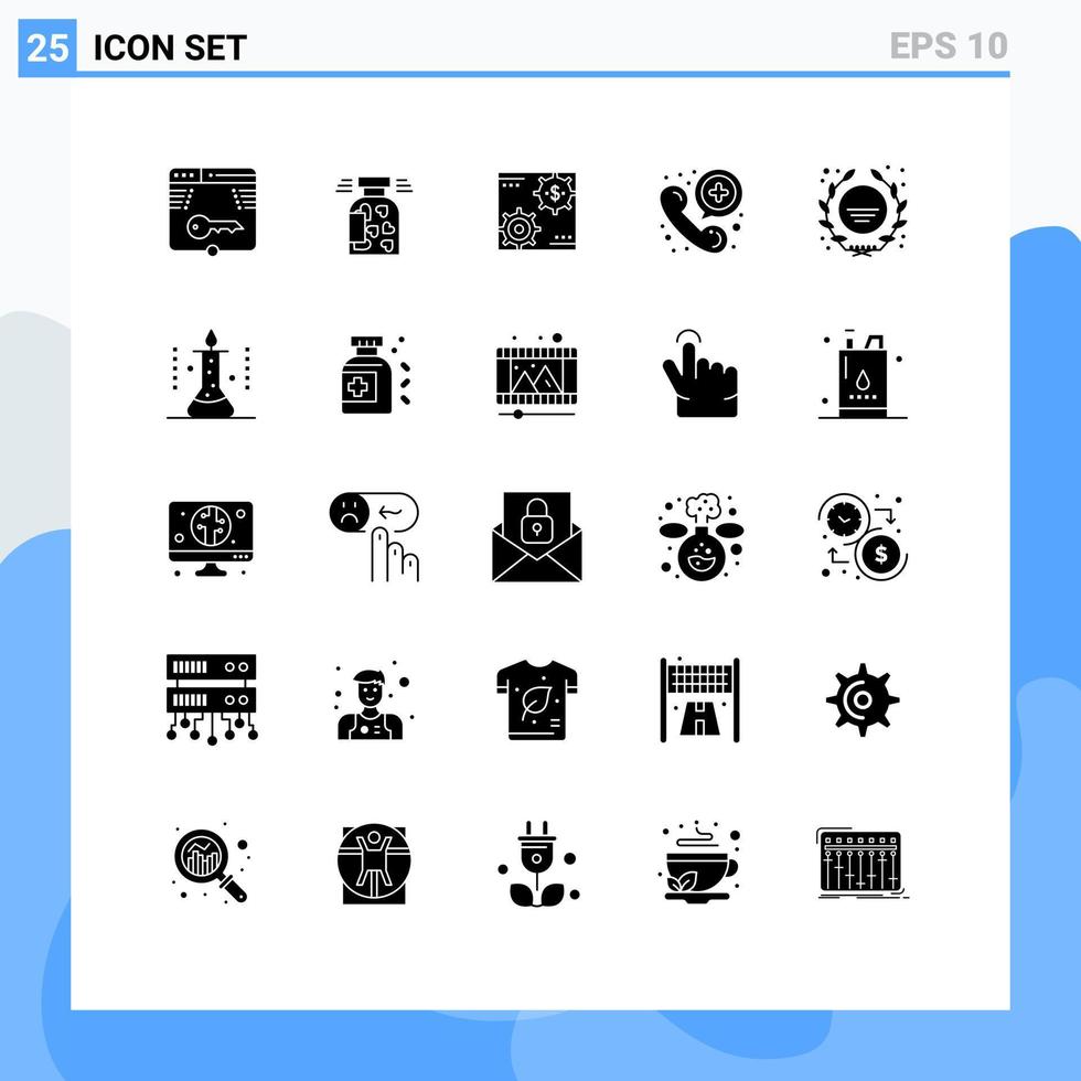 Pack of 25 Modern Solid Glyphs Signs and Symbols for Web Print Media such as call money heart making earnings Editable Vector Design Elements