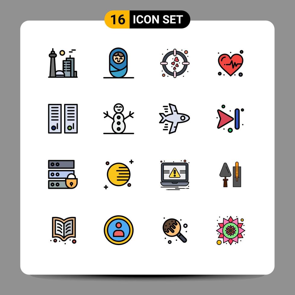 Mobile Interface Flat Color Filled Line Set of 16 Pictograms of school lockers love gym locker heart Editable Creative Vector Design Elements