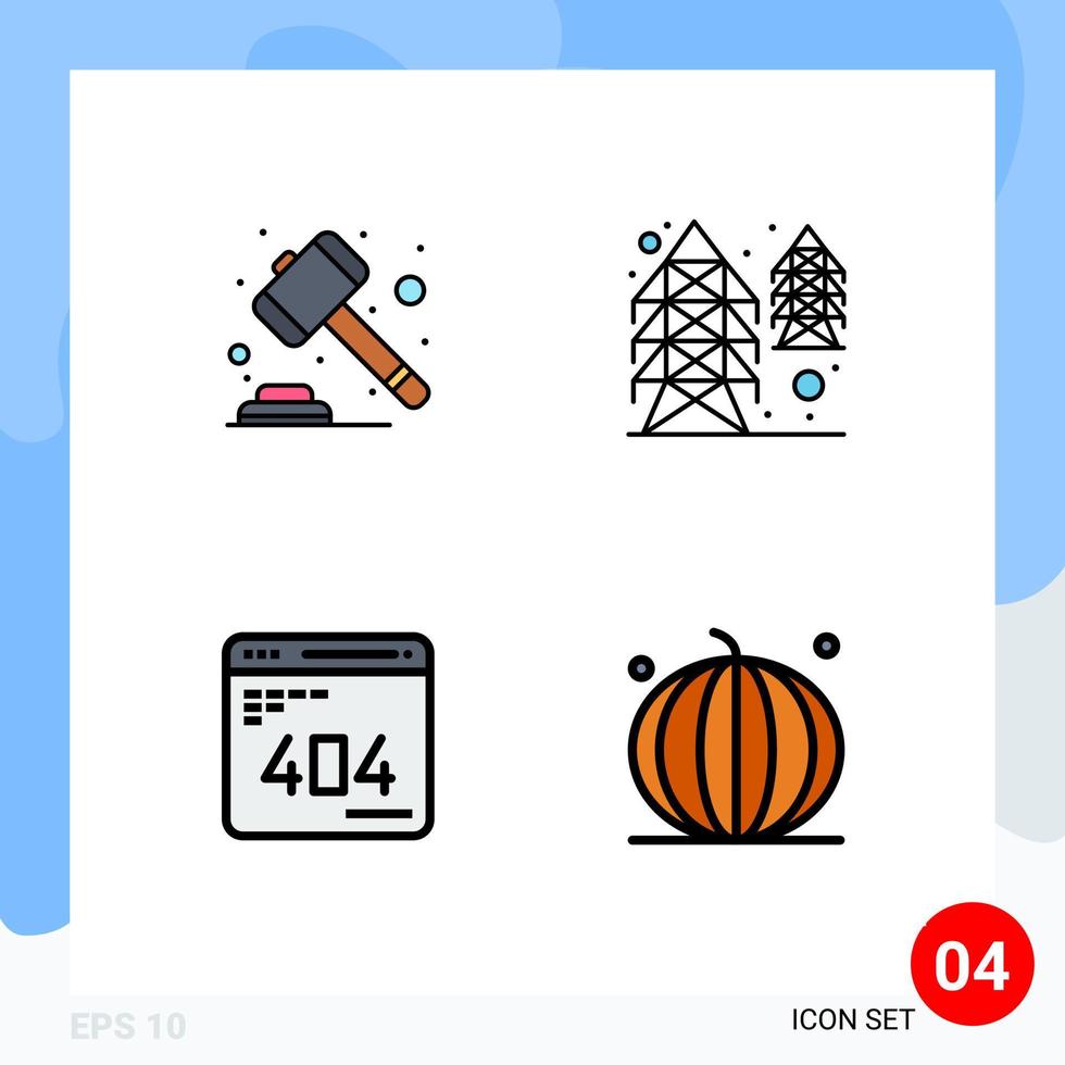 Universal Icon Symbols Group of 4 Modern Filledline Flat Colors of auction development law tower web Editable Vector Design Elements
