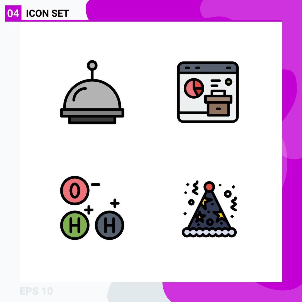 4 User Interface Filledline Flat Color Pack of modern Signs and Symbols of alarm science browser report birthday Editable Vector Design Elements