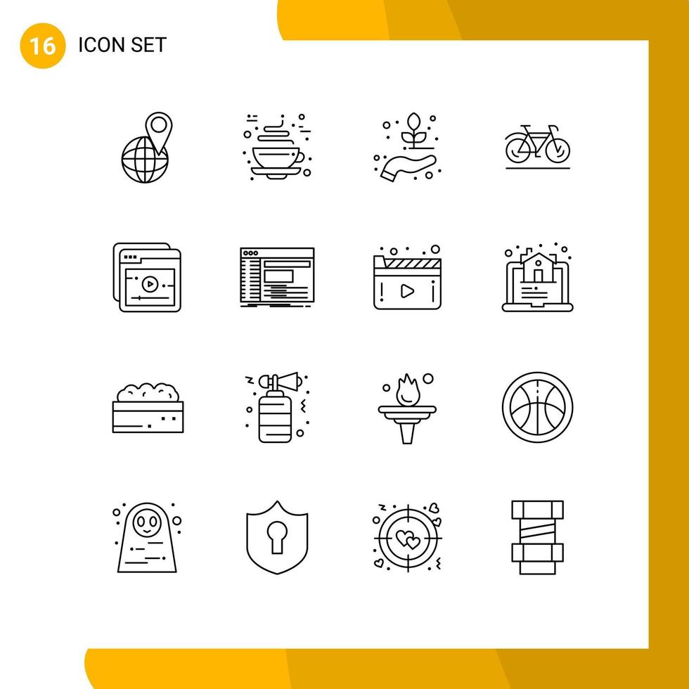 Set of 16 Modern UI Icons Symbols Signs for online sport hand walk bicycle Editable Vector Design Elements
