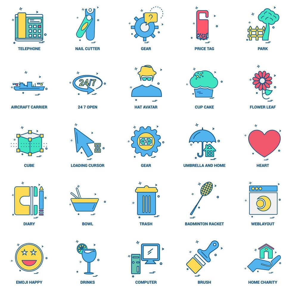 25 Business Concept Mix Flat Color Icon set vector