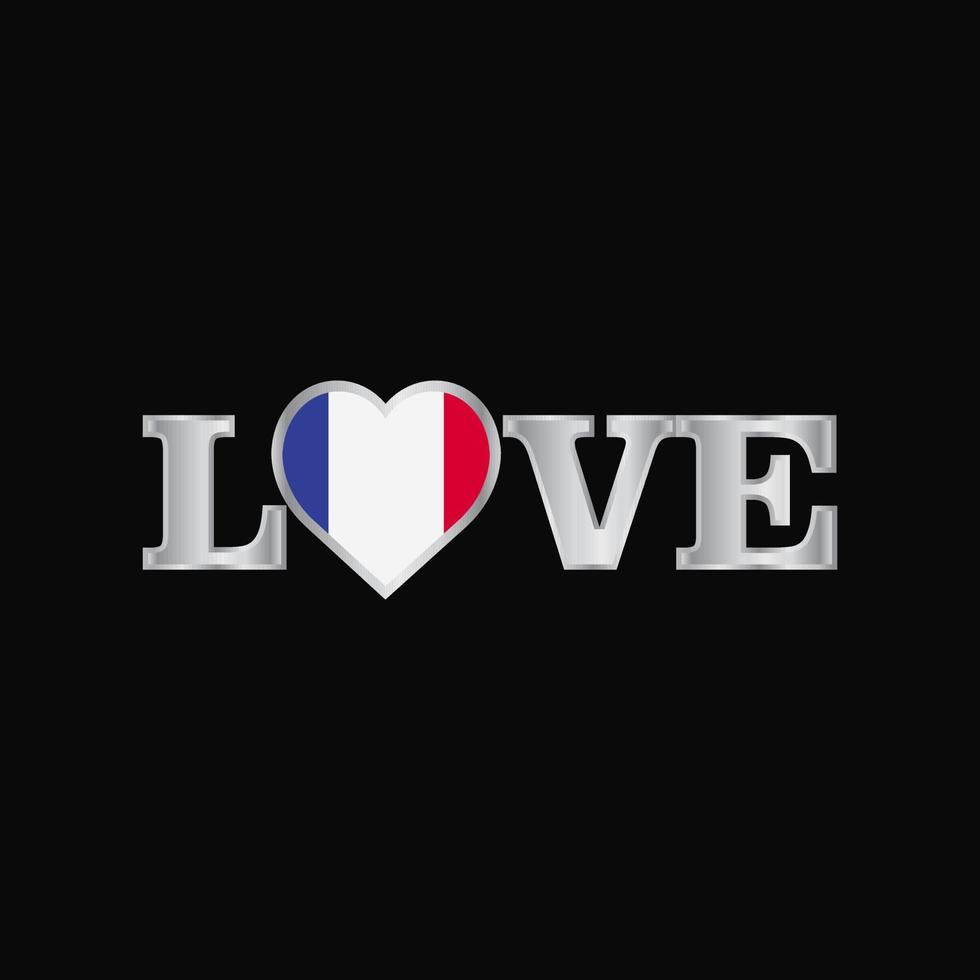 tipografía de amor con vector de diseño de bandera de francia