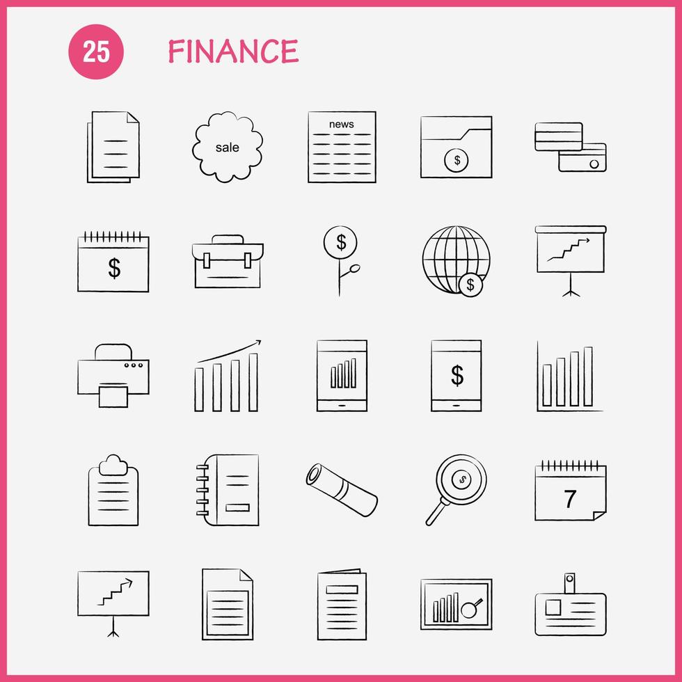 Finance Hand Drawn Icons Set For Infographics Mobile UXUI Kit And Print Design Include Graph Business Rate Chart Files Documents Folders Text Collection Modern Infographic Logo and Pictogr vector