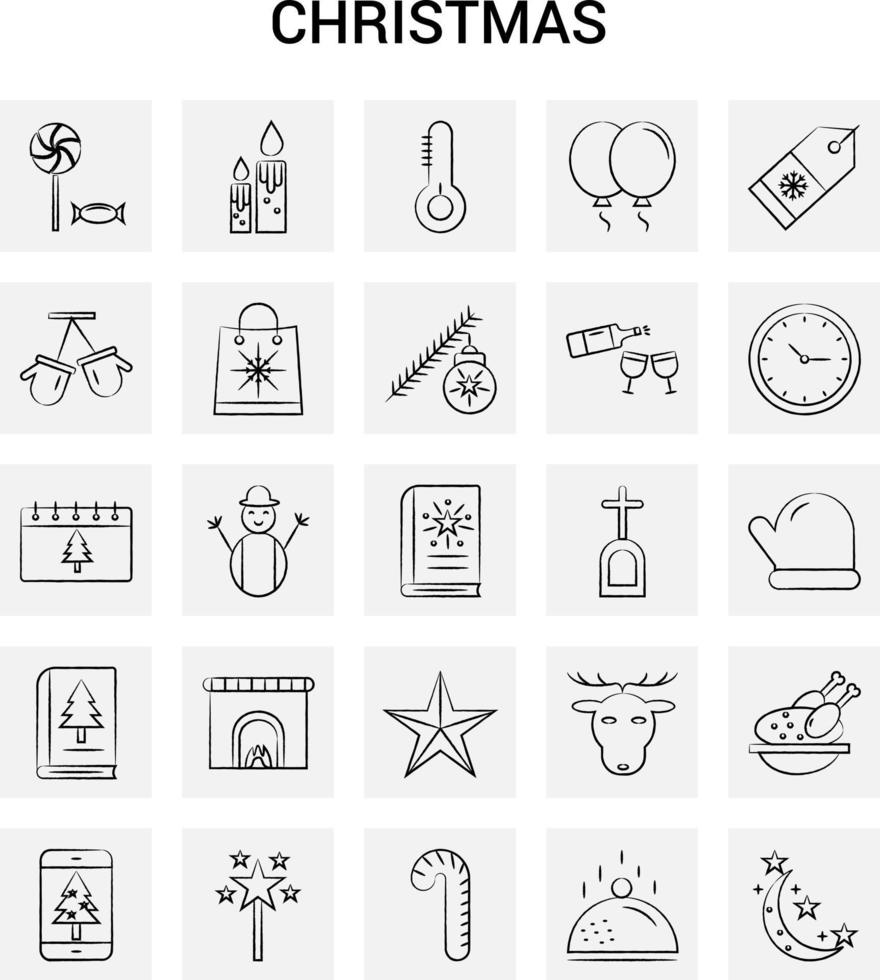 25 conjunto de iconos de navidad dibujados a mano fondo gris garabato vectorial vector