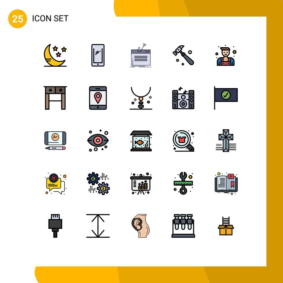 25 iconos creativos signos y símbolos modernos de herramientas de cerrajería fraude construcción robo elementos de diseño vectorial editables vector