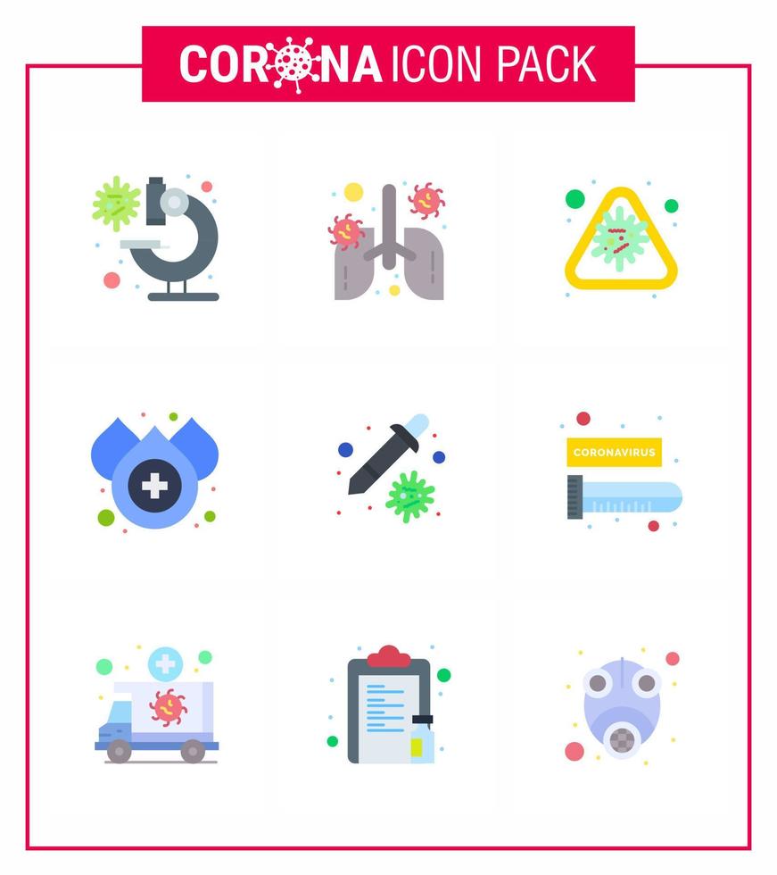 9 Flat Color Corona Virus pandemic vector illustrations  dropper drop pneumonia blood epidemic viral coronavirus 2019nov disease Vector Design Elements