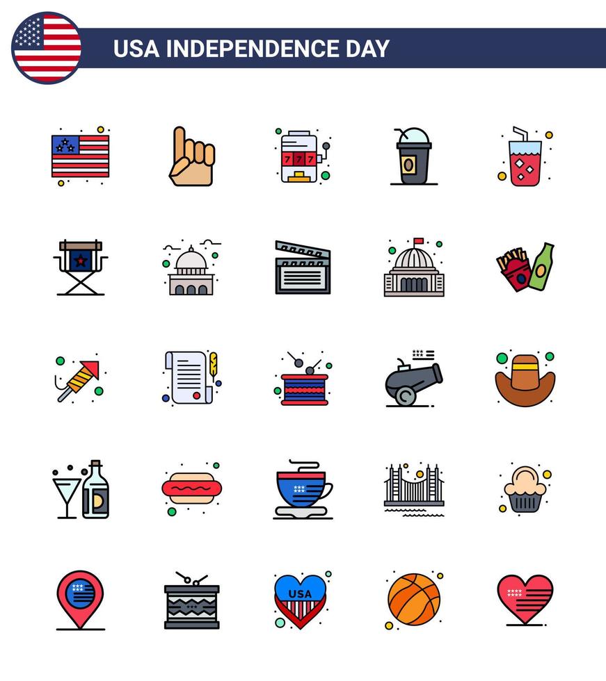 Happy Independence Day 25 Flat Filled Lines Icon Pack for Web and Print juice alcohol machine states american Editable USA Day Vector Design Elements