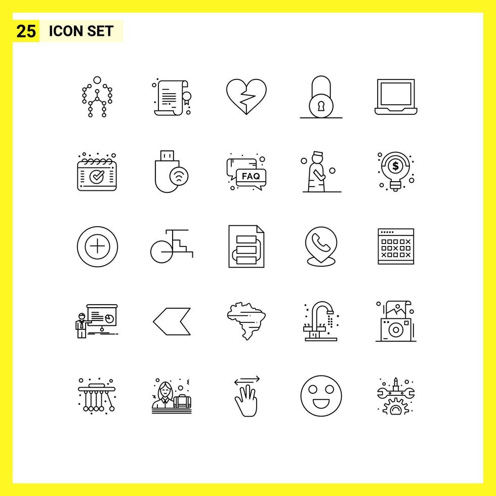 Universal Icon Symbols Group of 25 Modern Lines of computer circular star lock favorite Editable Vector Design Elements