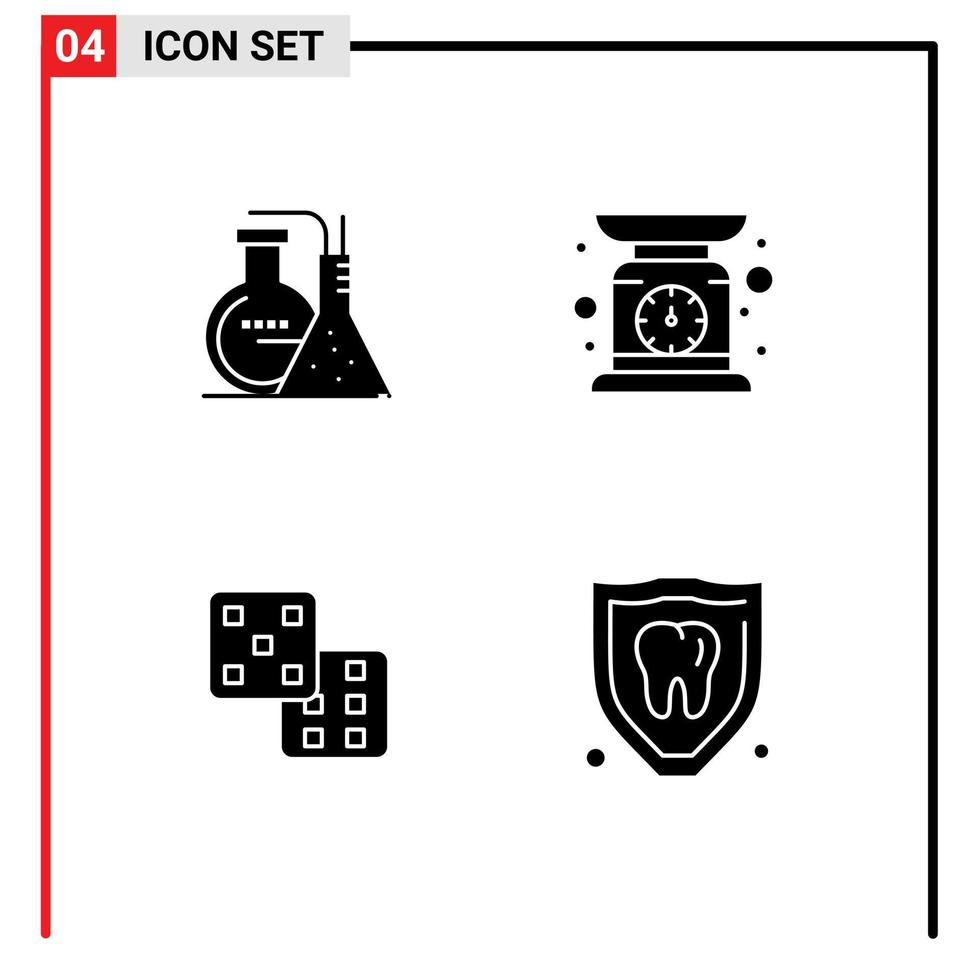 Modern Set of 4 Solid Glyphs and symbols such as chemicals gaming energy scale insurance Editable Vector Design Elements