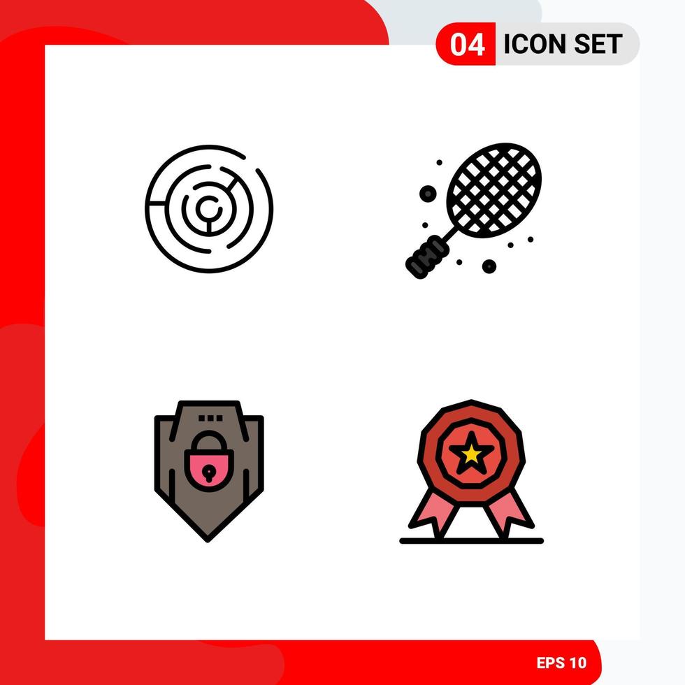 Group of 4 Modern Filledline Flat Colors Set for circle password maze sport web security Editable Vector Design Elements