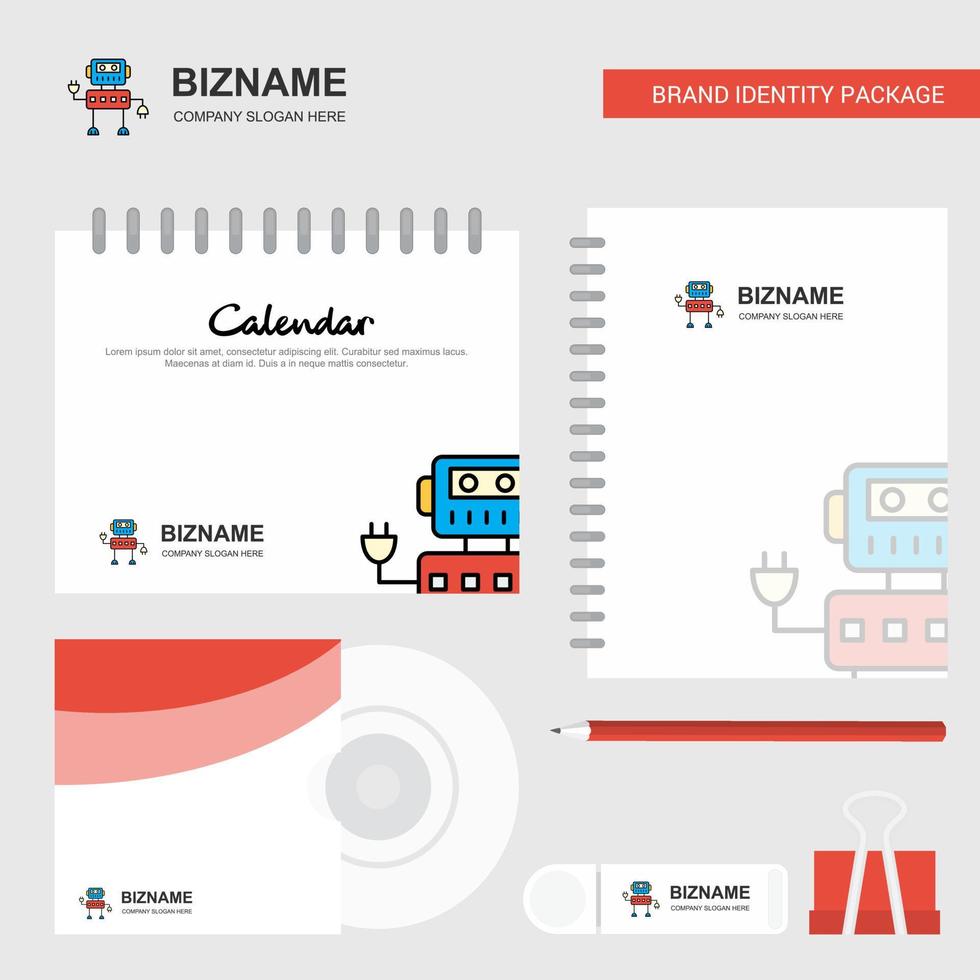 Robotics Logo Calendar Template CD Cover Diary and USB Brand Stationary Package Design Vector Template