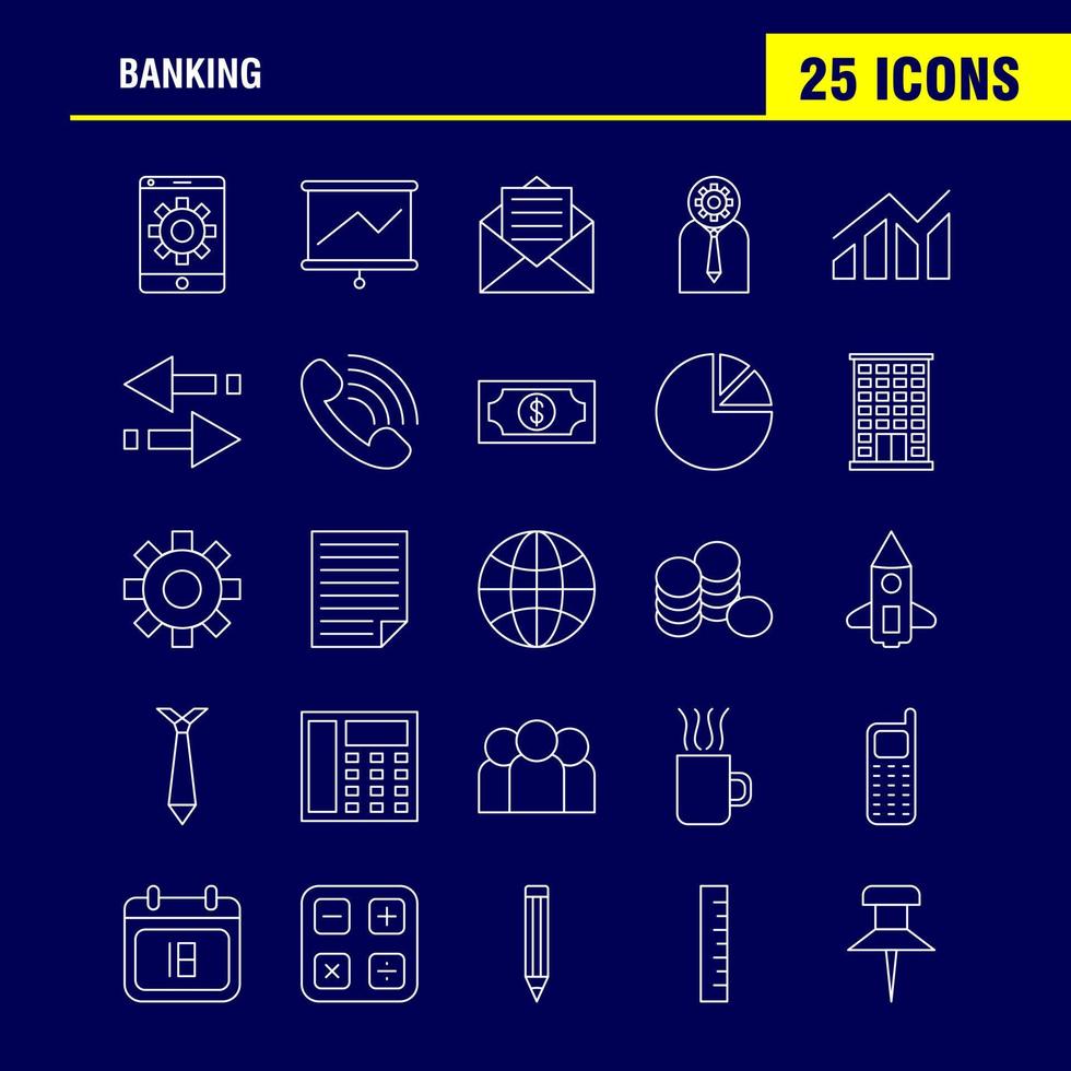 Banking Line Icon for Web Print and Mobile UXUI Kit Such as Mobile Setting Mobile Setting Gear Projector Screen Display Pictogram Pack Vector