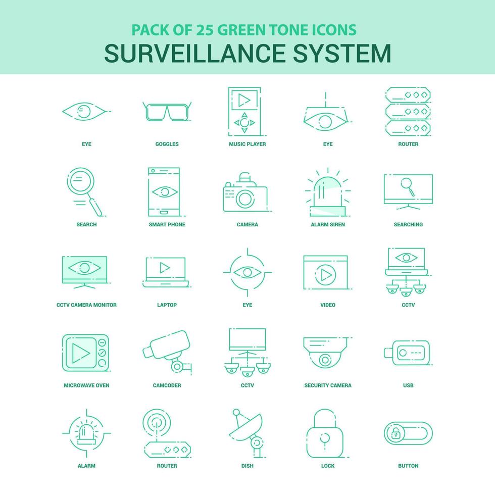 25 Green Surveillance Icon set vector