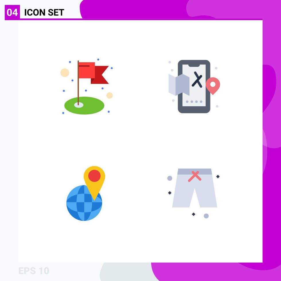 4 Thematic Vector Flat Icons and Editable Symbols of achievement map mobile map beach Editable Vector Design Elements