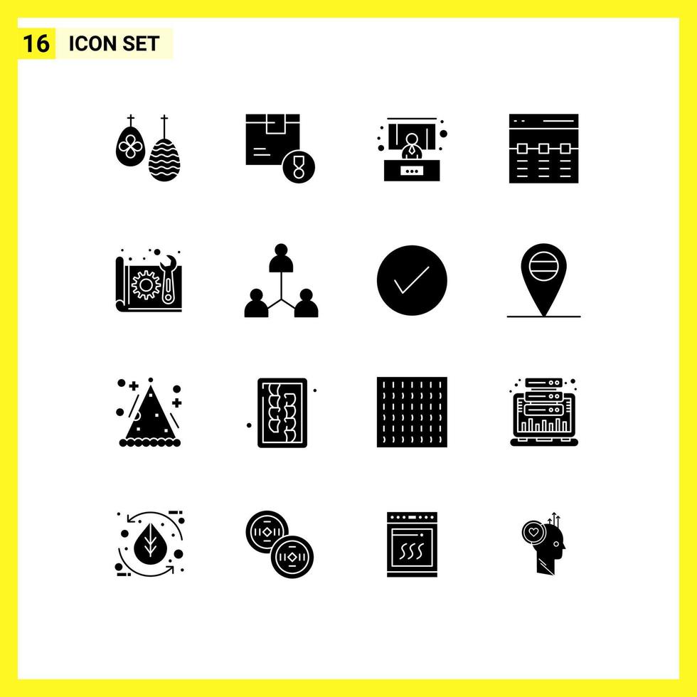 Group of 16 Modern Solid Glyphs Set for architecture image product hero communication Editable Vector Design Elements