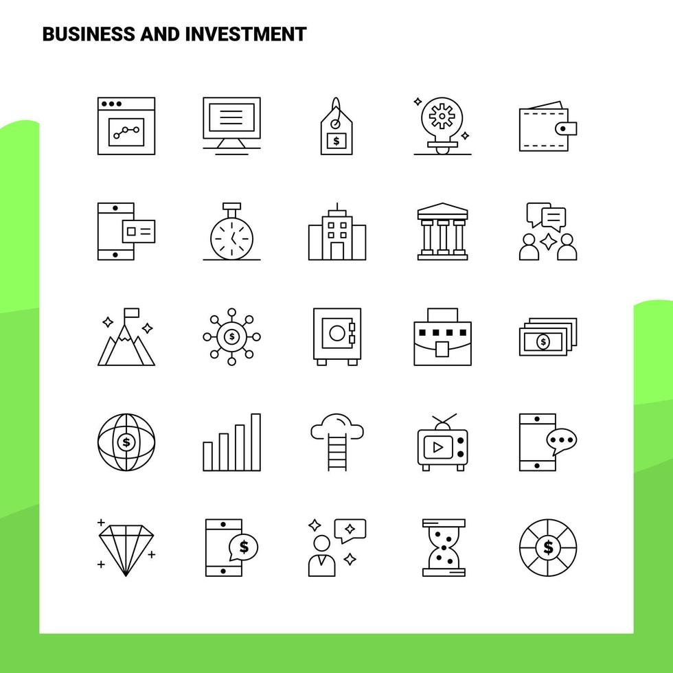 conjunto de iconos de línea de inversión y negocios conjunto de 25 iconos diseño de estilo minimalista vectorial conjunto de iconos negros paquete de pictogramas lineales vector