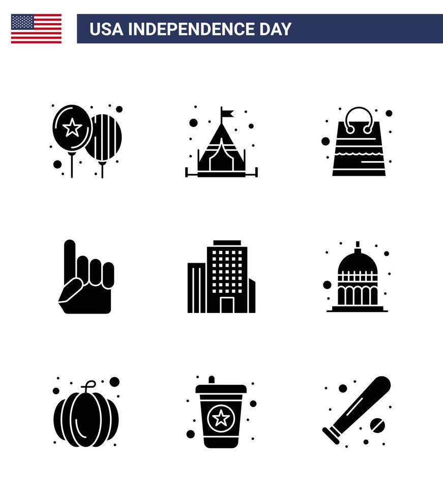 9 Creative USA Icons Modern Independence Signs and 4th July Symbols of american building money american hand Editable USA Day Vector Design Elements