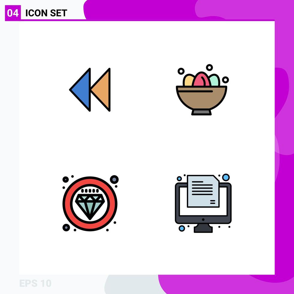 Mobile Interface Filledline Flat Color Set of 4 Pictograms of control label video easter quality Editable Vector Design Elements