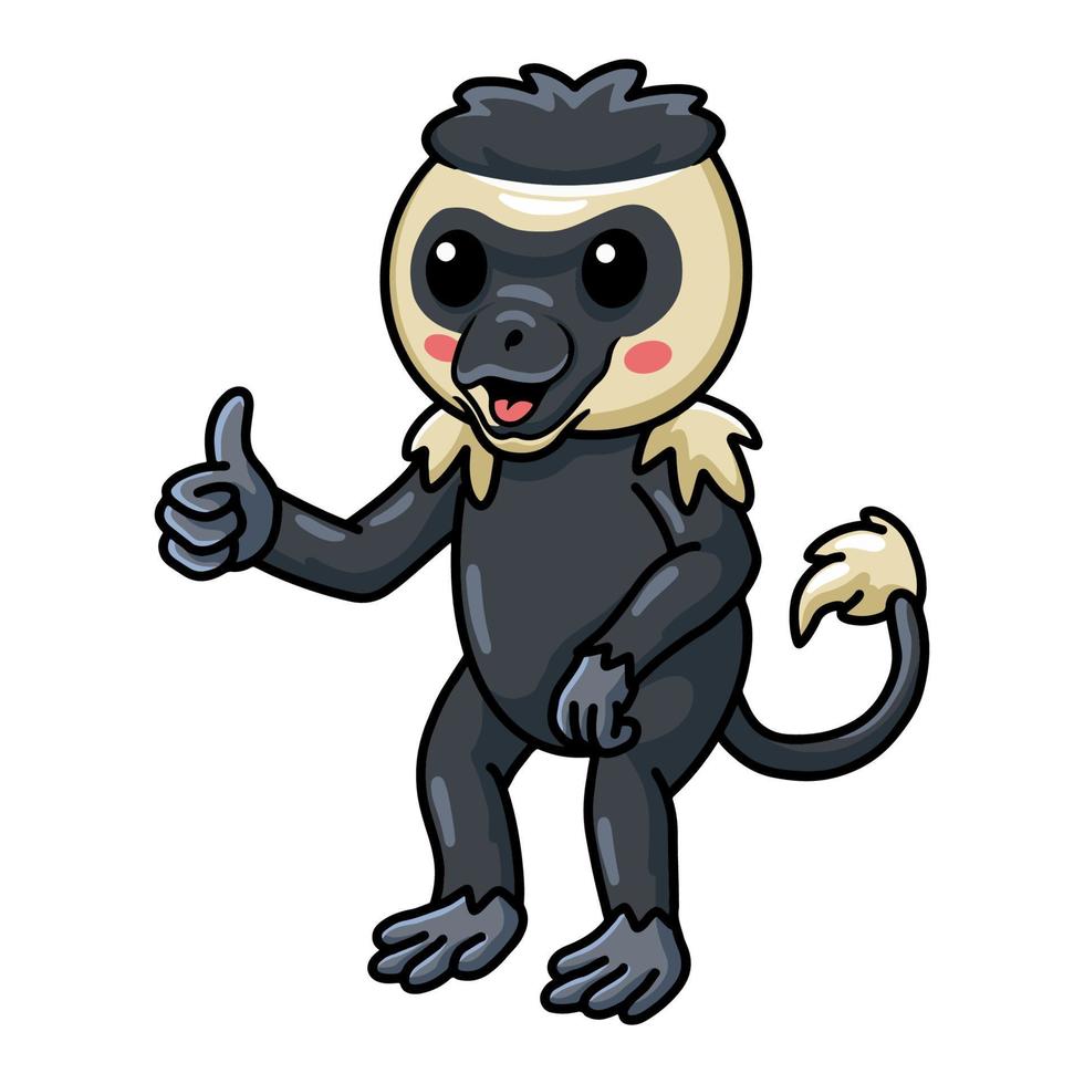 Cute little colobus monkey cartoon giving thumb up vector