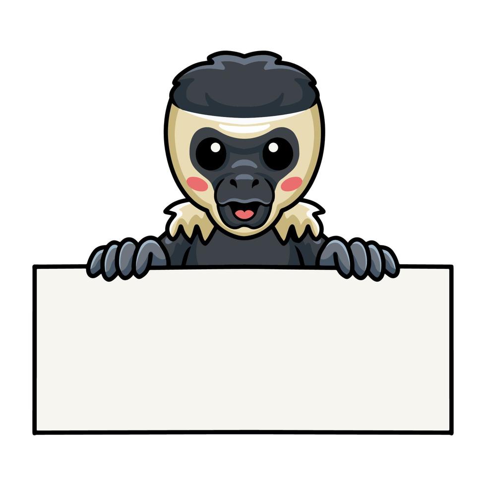 Cute little colobus monkey cartoon with blank sign vector