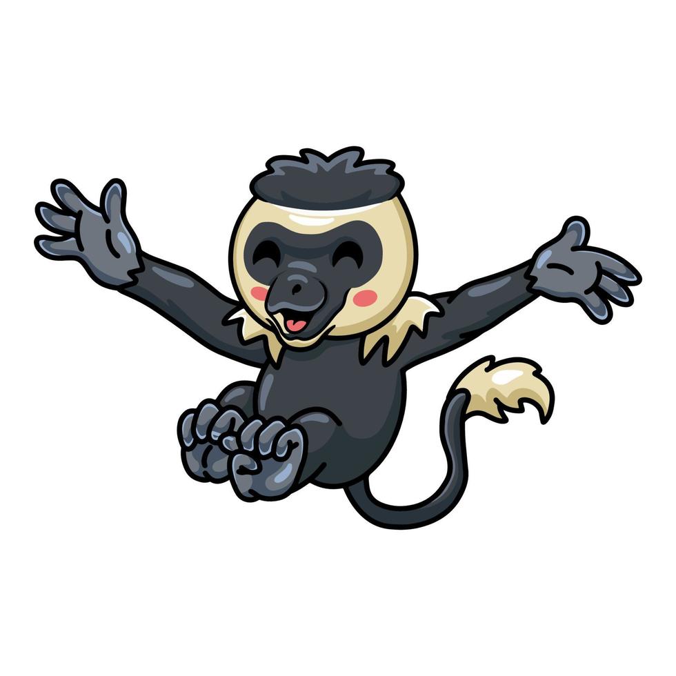 Cute little colobus monkey cartoon jumping vector