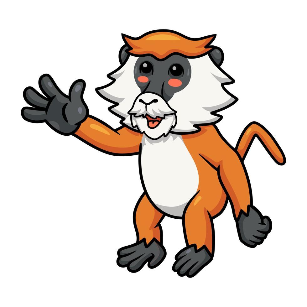 Cute little patas monkey cartoon waving hand vector